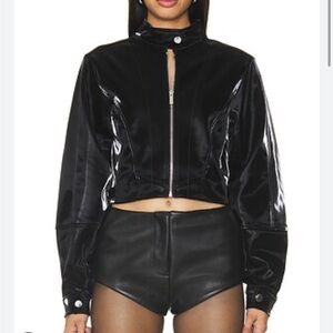 We Wore What‎ Cropped Patent Leather Jacket